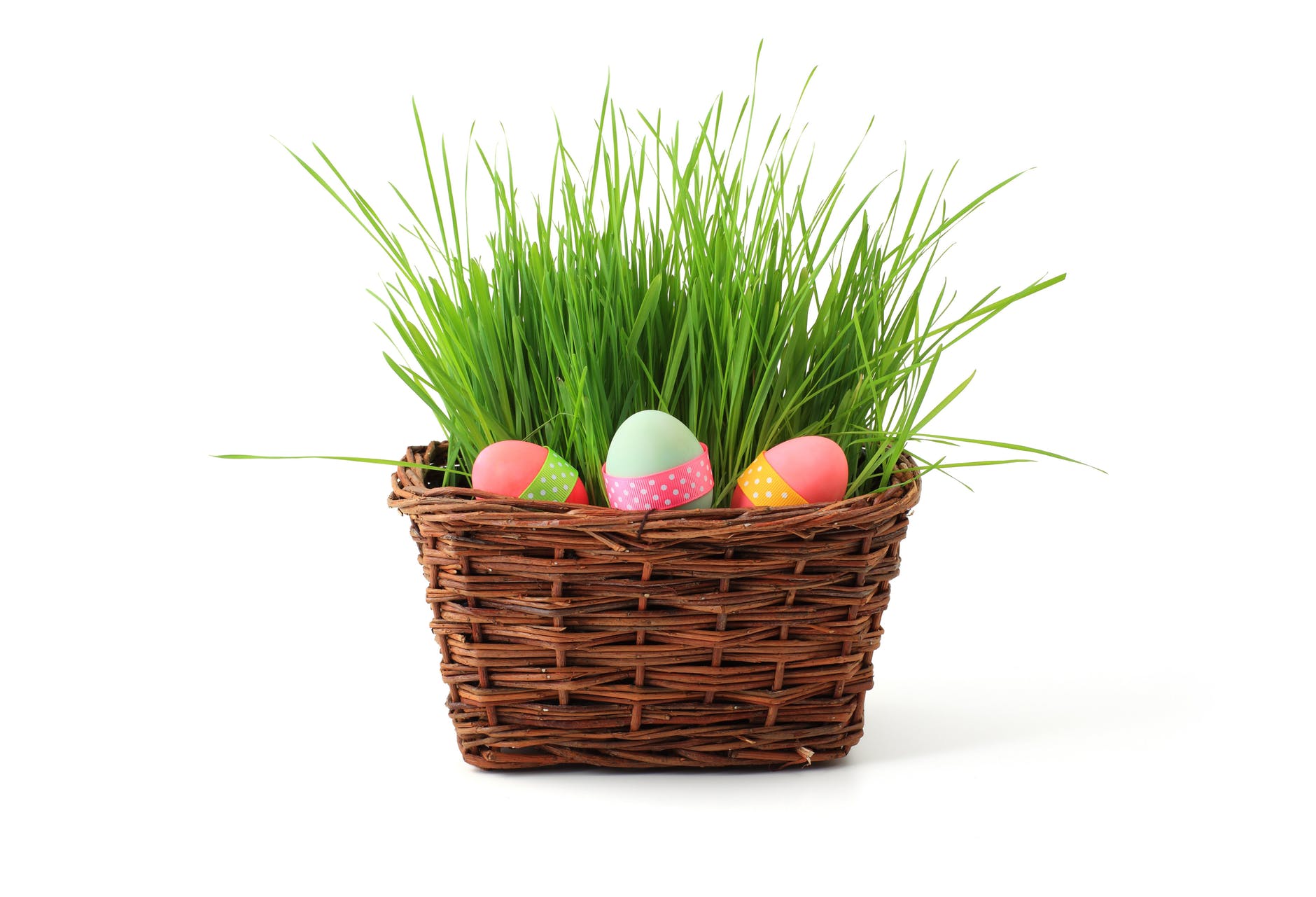 grass easter eggs basket